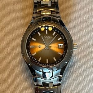 Fossil BLUE Men’s Watch Quartz Piece Silver / Amber Model AM3884